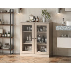Meuble de salle de bain 100 % bois massif 32 po avec portes en verre transparent et étagères réglables