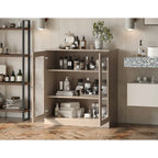 Meuble de salle de bain 100 % bois massif 32 po avec portes en verre transparent et étagères réglables