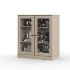 Meuble de salle de bain 100 % bois massif 32 po avec portes en verre transparent et étagères réglables