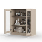 Meuble de salle de bain 100 % bois massif 32 po avec portes en verre transparent et étagères réglables