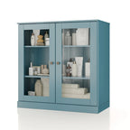 Meuble de salle de bain 100 % bois massif 32 po avec portes en verre transparent et étagères réglables