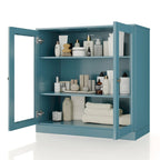 Meuble de salle de bain 100 % bois massif 32 po avec portes en verre transparent et étagères réglables