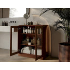 Meuble de salle de bain 100 % bois massif 32 po avec portes en verre transparent et étagères réglables