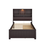 Lit plate-forme de rangement avec 2 tiroirs sous le lit, lit capitaine en bois avec tête de lit bibliothèque intégrée, lumière d'appoint et station de recharge