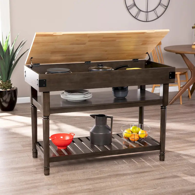 Îlot de cuisine gris de transition avec rangements