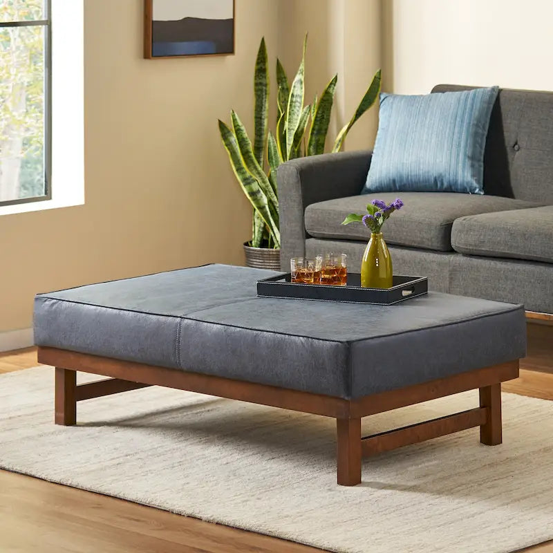 Pouf d'appoint cocktail moderne en microfibre avec cadre en bois