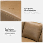 Canapé en cuir véritable de 210 cm de large avec accoudoirs carrés et coussins