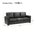 Canapé en cuir véritable de 210 cm de large avec accoudoirs carrés et coussins