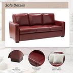 Canapé en cuir véritable de 210 cm de large avec accoudoirs carrés et coussins