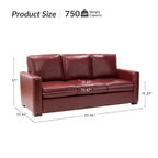 Canapé en cuir véritable de 210 cm de large avec accoudoirs carrés et coussins