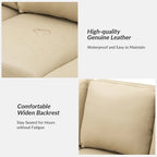 Canapé en cuir véritable de 210 cm de large avec accoudoirs carrés et coussins