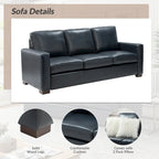 Canapé en cuir véritable de 210 cm de large avec accoudoirs carrés et coussins
