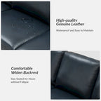 Canapé en cuir véritable de 210 cm de large avec accoudoirs carrés et coussins