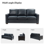 Canapé en cuir véritable de 210 cm de large avec accoudoirs carrés et coussins