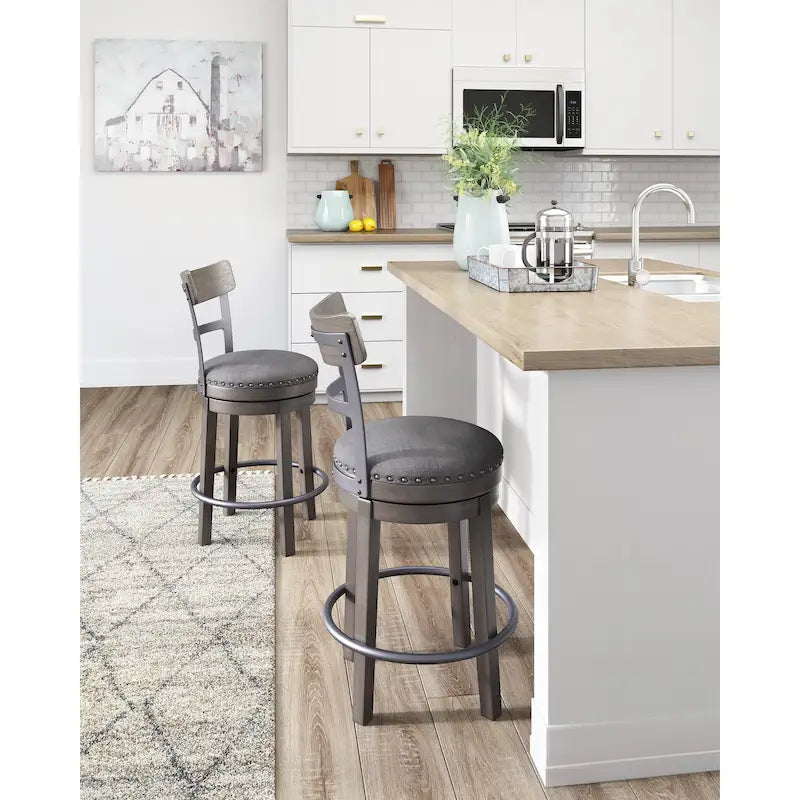 Signature Design by Ashley Caitbrook Gray Upholstered Swivel Barstool, Single