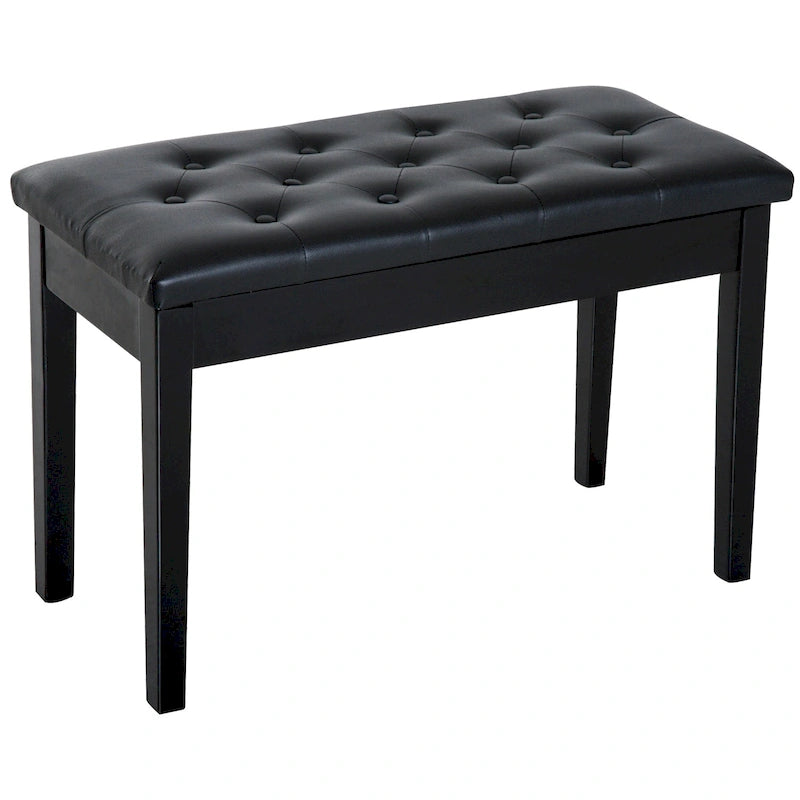 Banc de piano rembourré en similicuir noir, style campagnard traditionnel, en bouleau.