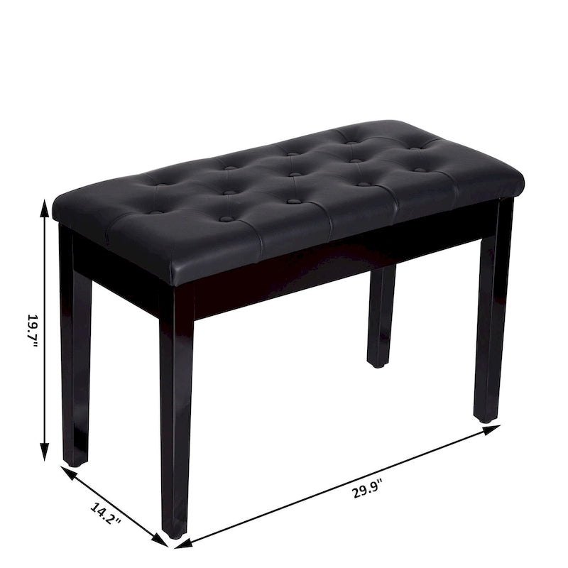 Banc de piano rembourré en similicuir noir, style campagnard traditionnel, en bouleau.