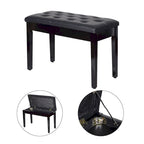 Banc de piano rembourré en similicuir noir, style campagnard traditionnel, en bouleau.