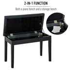 Banc de piano rembourré en similicuir noir, style campagnard traditionnel, en bouleau.