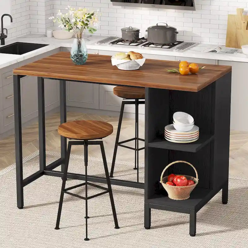 Îlot de cuisine large de 43 po, table de comptoir de cuisine avec 5 étagères ouvertes