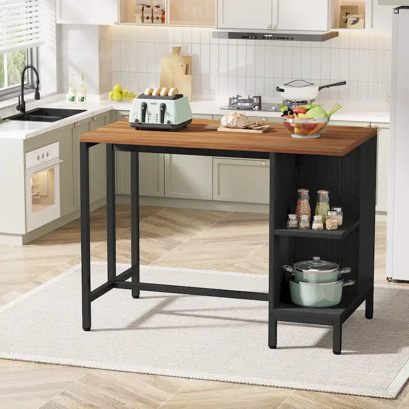 Îlot de cuisine large de 43 po, table de comptoir de cuisine avec 5 étagères ouvertes