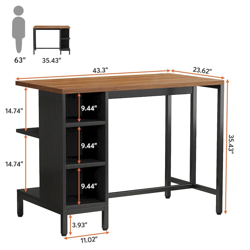 Îlot de cuisine large de 43 po, table de comptoir de cuisine avec 5 étagères ouvertes