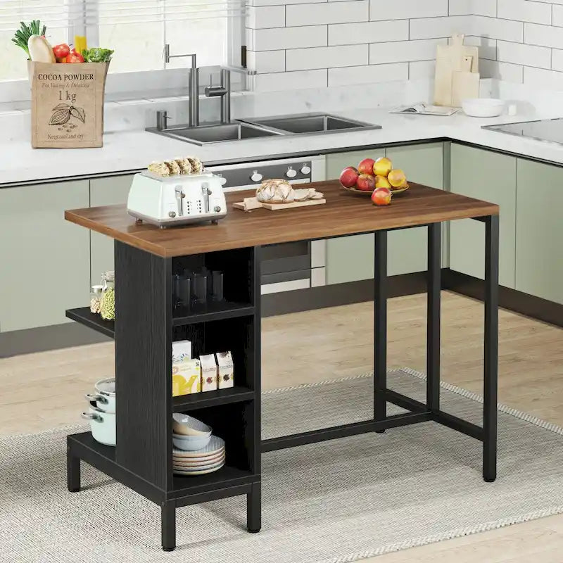 Îlot de cuisine large de 43 po, table de comptoir de cuisine avec 5 étagères ouvertes