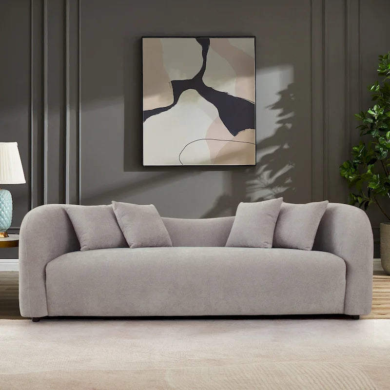 Canapé Boucle Courbe Dossier Serré, Style Mid-Century Modern