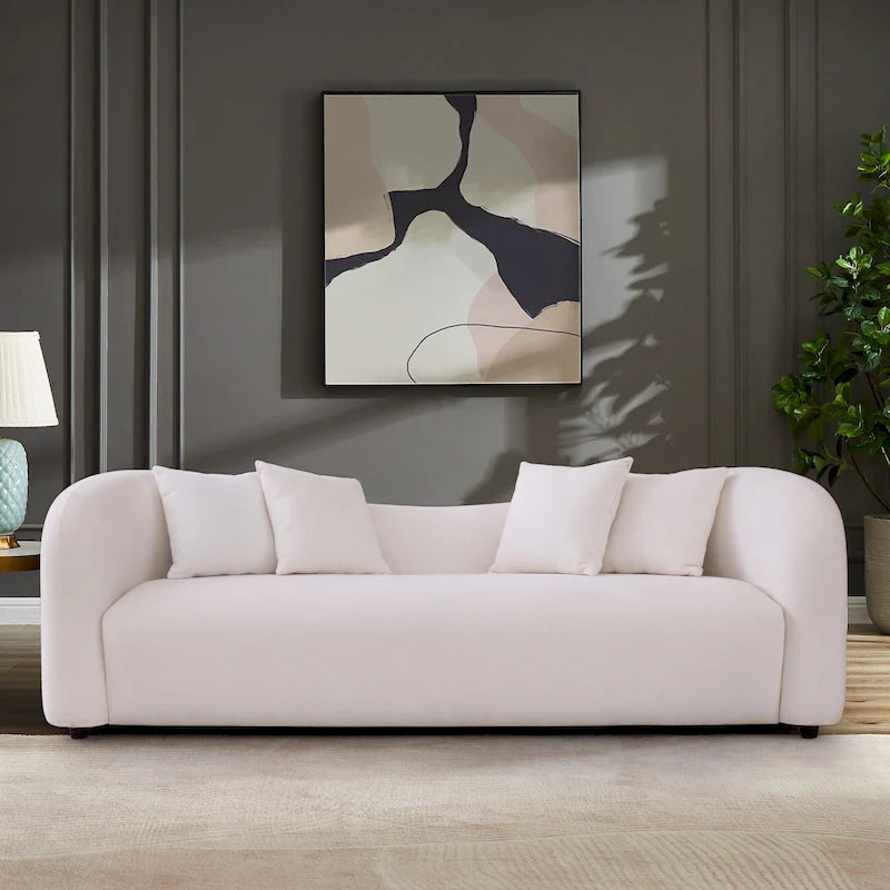 Canapé Boucle Courbe Dossier Serré, Style Mid-Century Modern