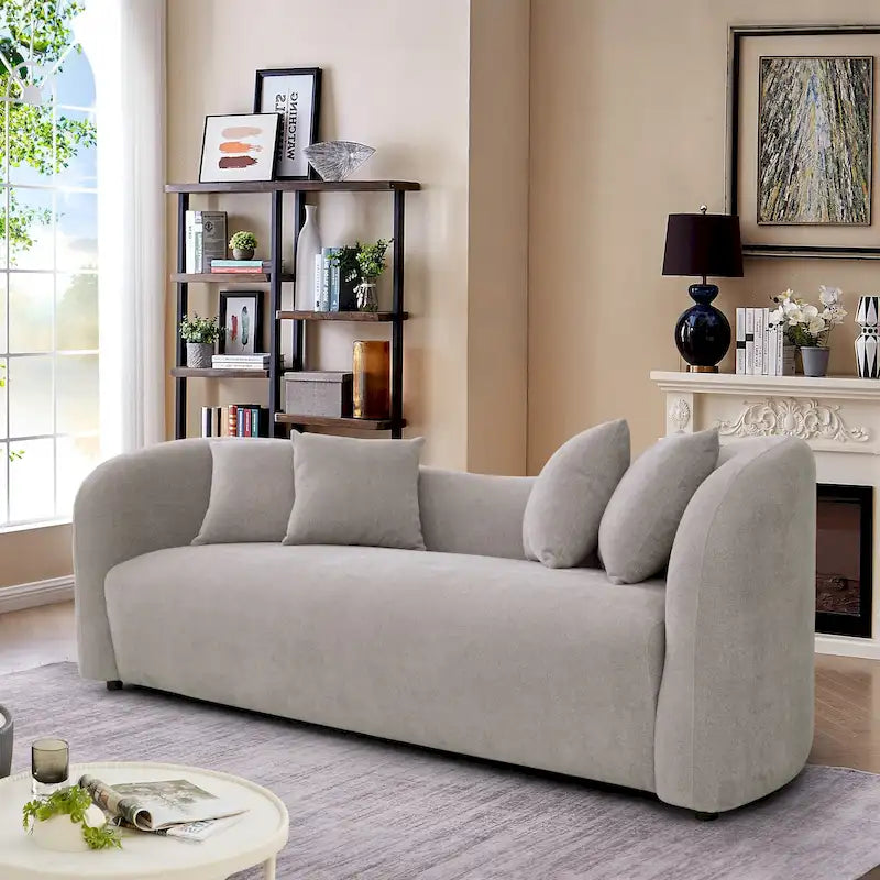 Canapé Boucle Courbe Dossier Serré, Style Mid-Century Modern