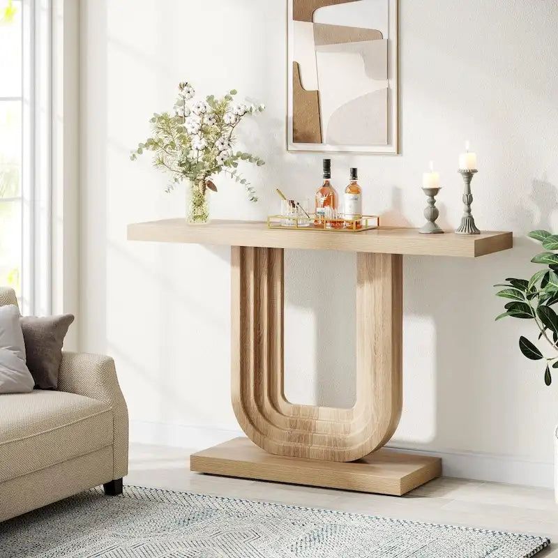 Console d'entrée en bois de 39 po avec base géométrique