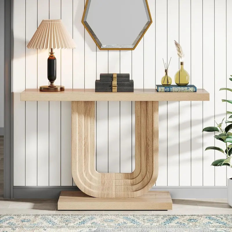 Console d'entrée en bois de 39 po avec base géométrique