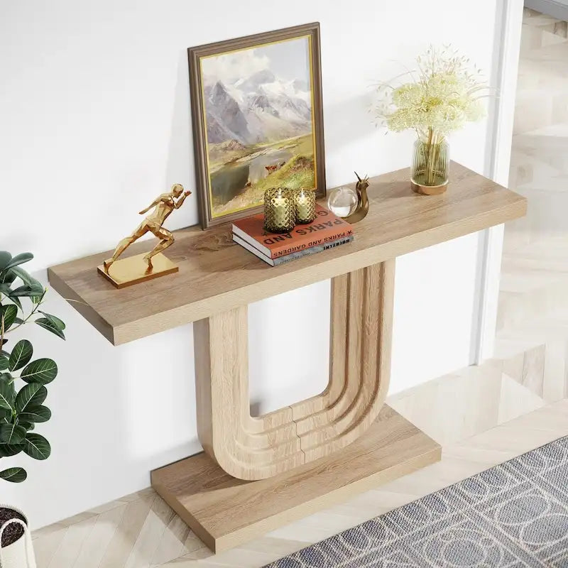 Console d'entrée en bois de 39 po avec base géométrique
