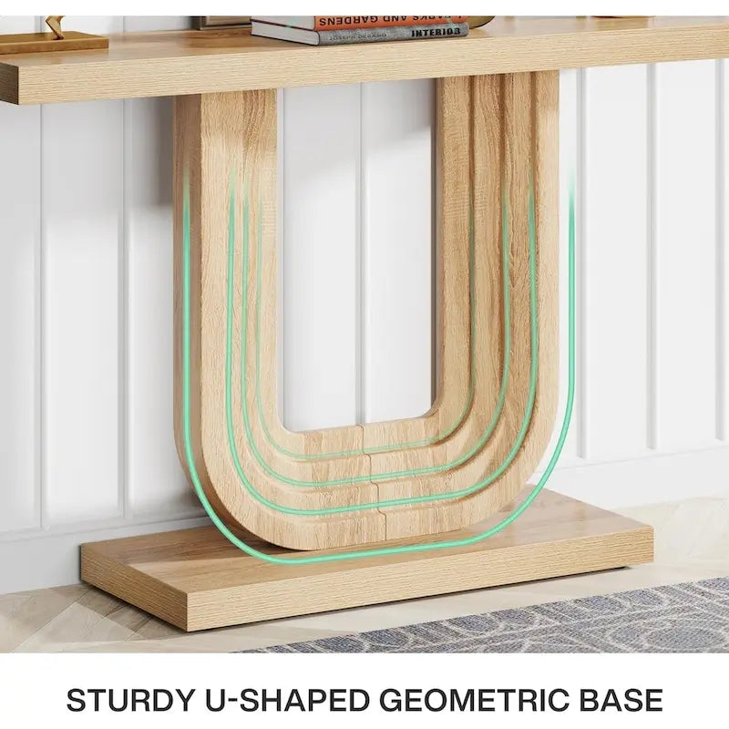 Console d'entrée en bois de 39 po avec base géométrique