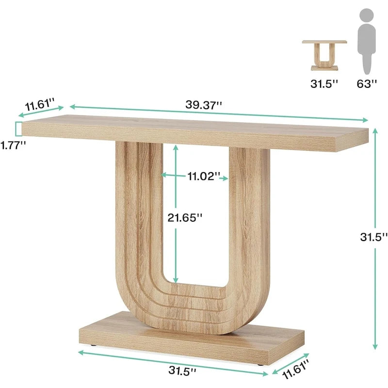 Console d'entrée en bois de 39 po avec base géométrique