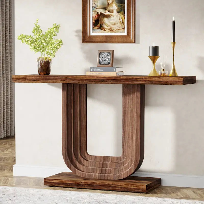 Console d'entrée en bois de 39 po avec base géométrique