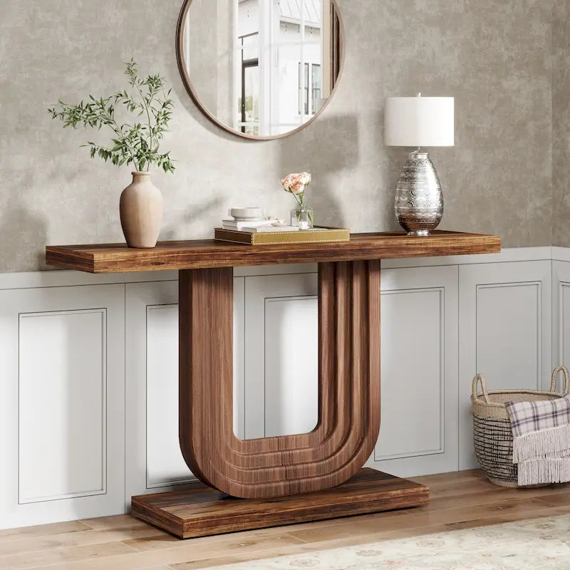 Console d'entrée en bois de 39 po avec base géométrique