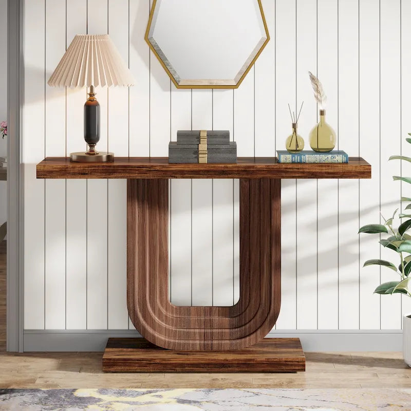 Console d'entrée en bois de 39 po avec base géométrique