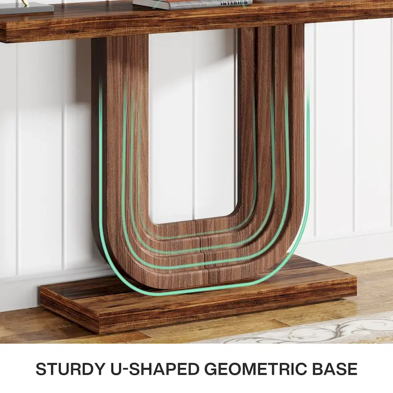 Console d'entrée en bois de 39 po avec base géométrique