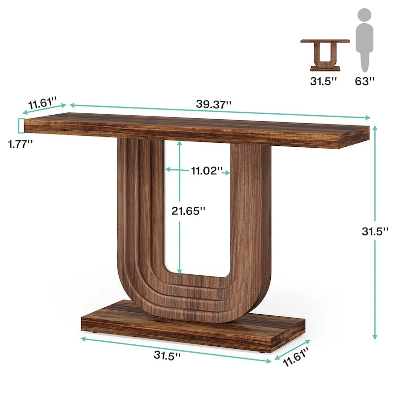 Console d'entrée en bois de 39 po avec base géométrique