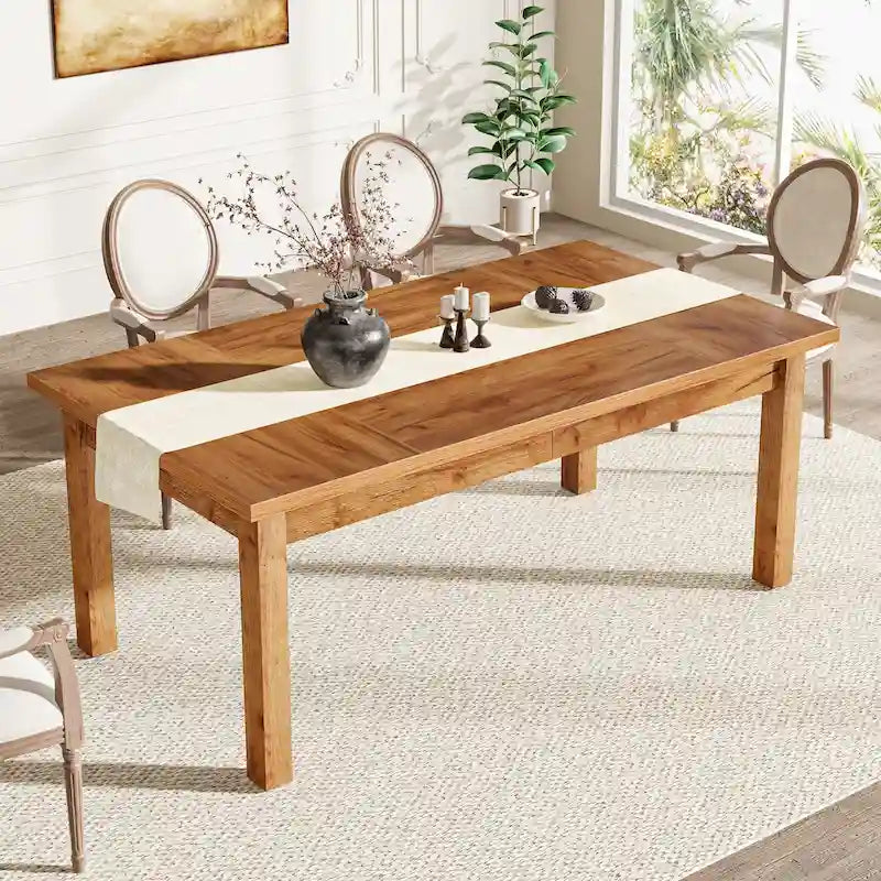 Table à manger en bois de 180 cm pour 6 à 8 personnes avec pieds épais en bois massif