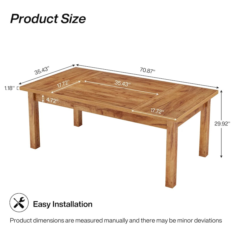 Table à manger en bois de 180 cm pour 6 à 8 personnes avec pieds épais en bois massif