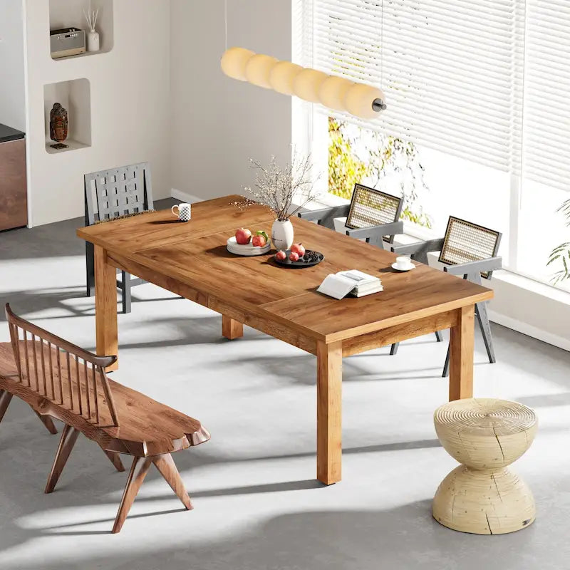 Table à manger en bois de 180 cm pour 6 à 8 personnes avec pieds épais en bois massif
