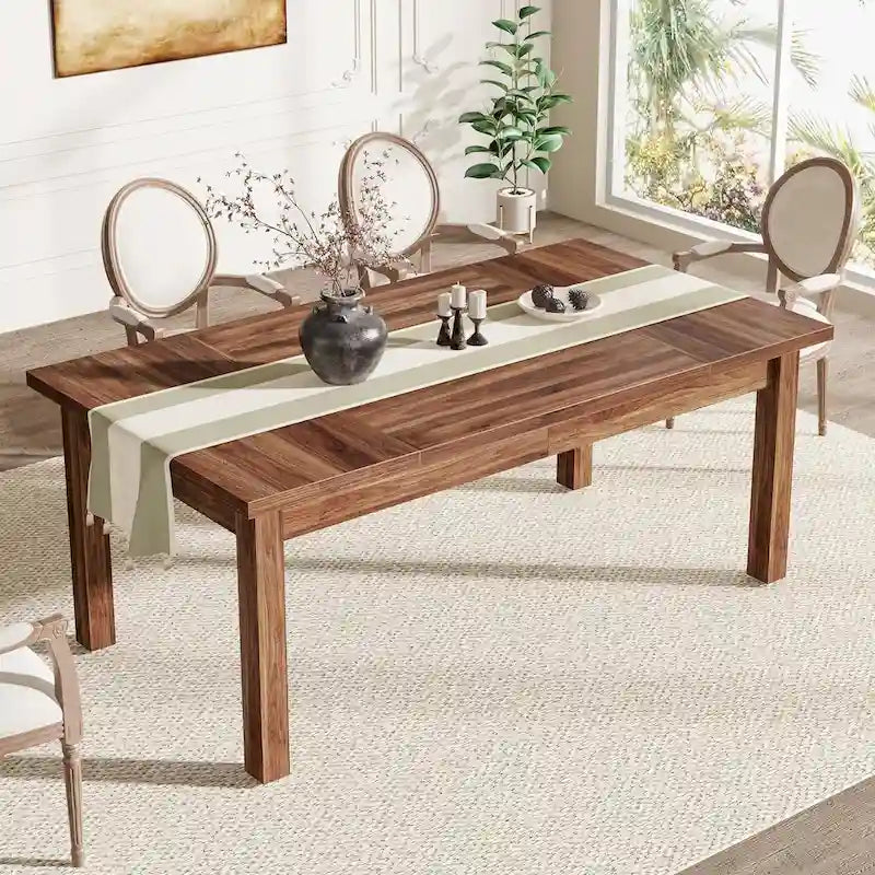 Table à manger en bois de 180 cm pour 6 à 8 personnes avec pieds épais en bois massif