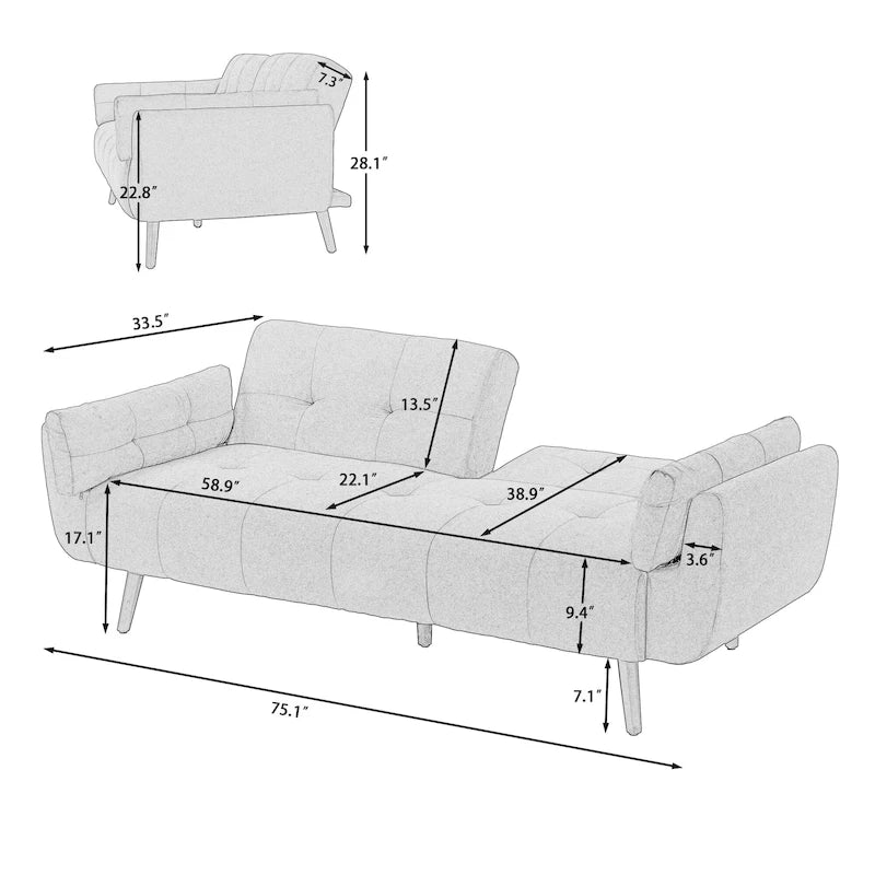 Canapé-lit futon convertible moderne avec dossier réglable
