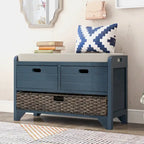 Banc de rangement avec panier amovible et 2 tiroirs, banc à chaussures entièrement assemblé avec coussin amovible - 81,3 L x 30 l x 50,8 H cm