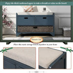 Banc de rangement avec panier amovible et 2 tiroirs, banc à chaussures entièrement assemblé avec coussin amovible - 81,3 L x 30 l x 50,8 H cm