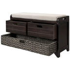 Banc de rangement avec panier amovible et 2 tiroirs, banc à chaussures entièrement assemblé avec coussin amovible - 81,3 L x 30 l x 50,8 H cm