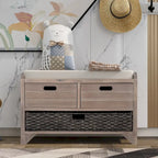 Banc de rangement avec panier amovible et 2 tiroirs, banc à chaussures entièrement assemblé avec coussin amovible - 81,3 L x 30 l x 50,8 H cm