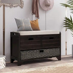 Banc de rangement avec panier amovible et 2 tiroirs, banc à chaussures entièrement assemblé avec coussin amovible - 81,3 L x 30 l x 50,8 H cm